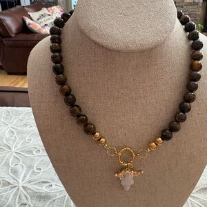 Western-themed Tiger Eye and Gold and Lucky Bull Statement Necklace